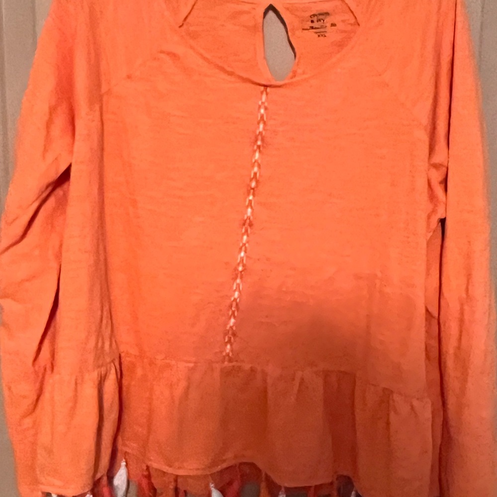 crown & ivy Orange Peasant Blouse
